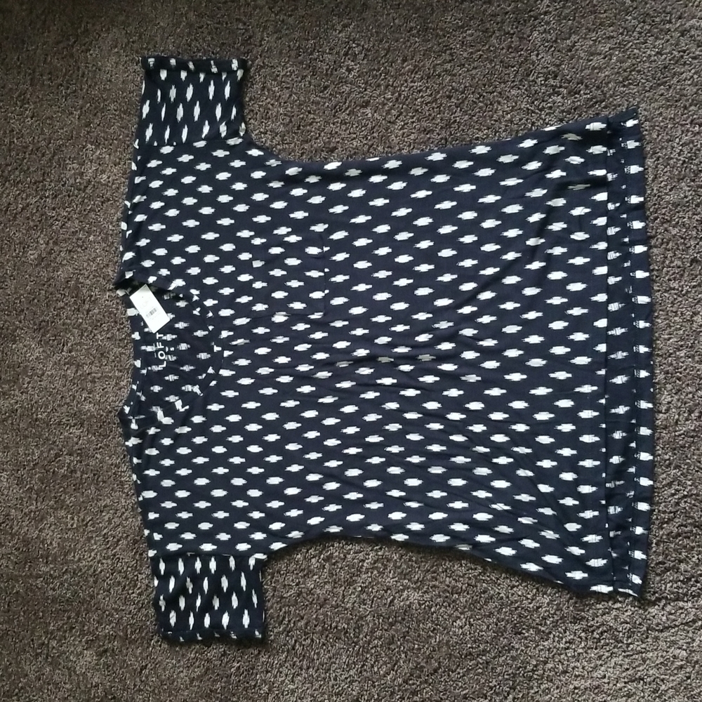 NEW Ann Taylor Loft Navy Beige Print Tunic Tee S